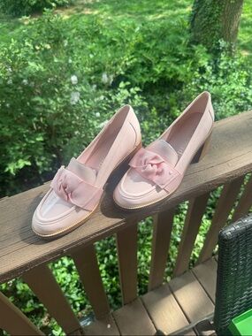 kate spade Pale Pink Patent Loafers with Bow Trim